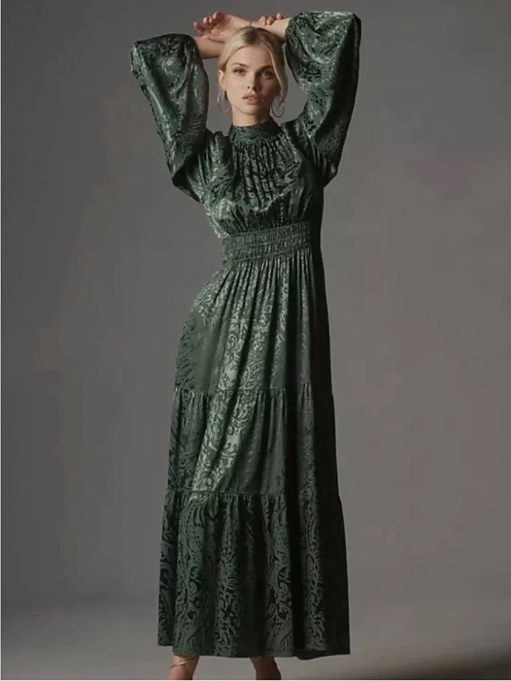 Anthropologie Mock-Neck Edition The Somerset Collection Elegant Green Maxi Dress